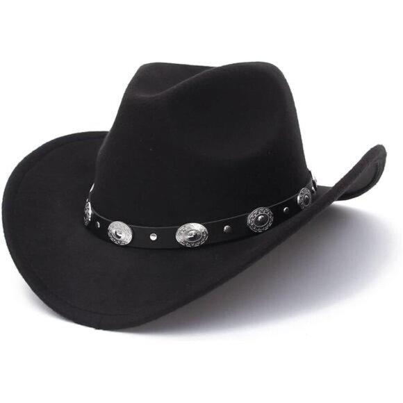 Western Cowboy Fedora Hat for Women & Men Classic Wide Brim Hat with Buckle Belt